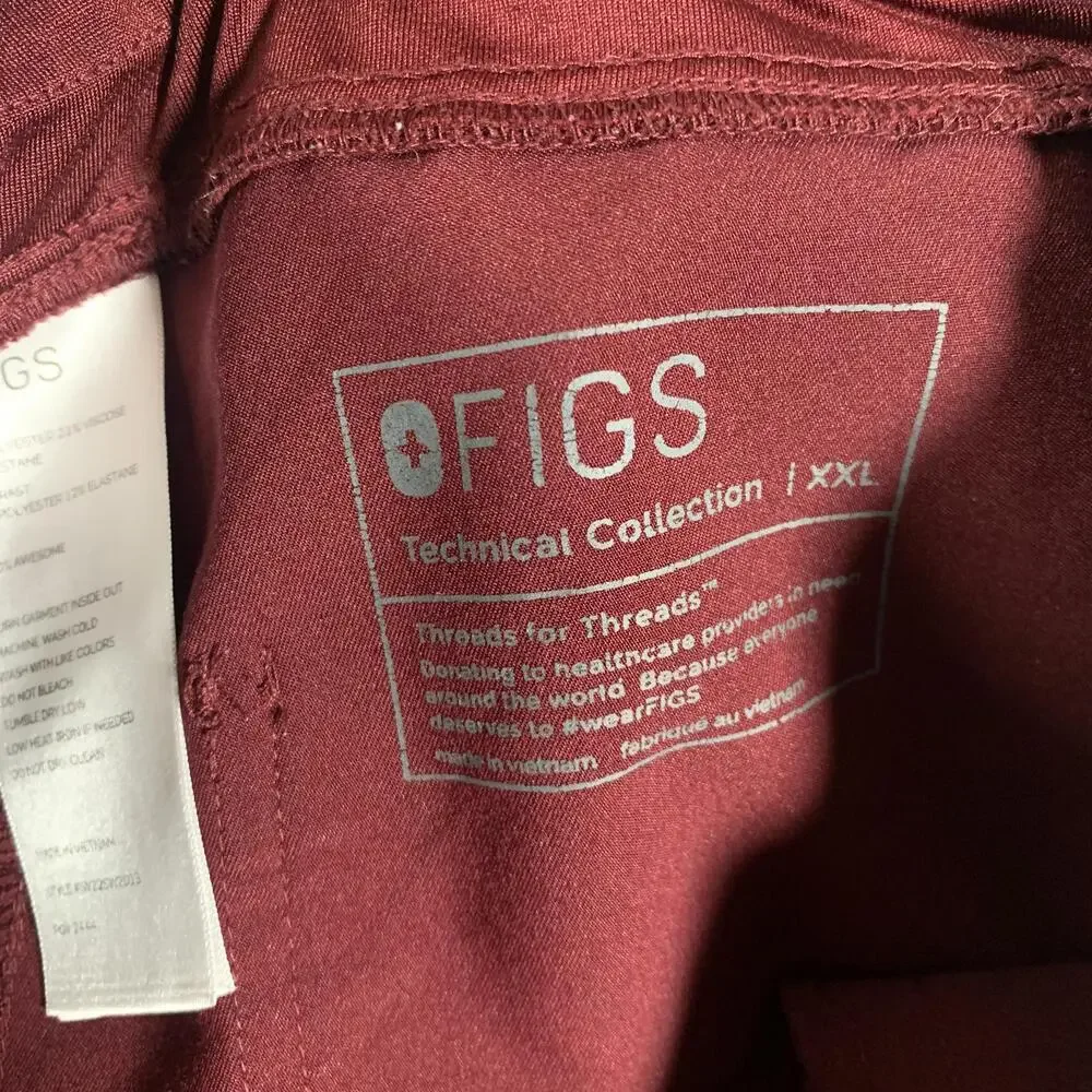 FIGS Pants Mens 41x29 Red Technical Collection Scrub Cargo Elastic Waist Pockets